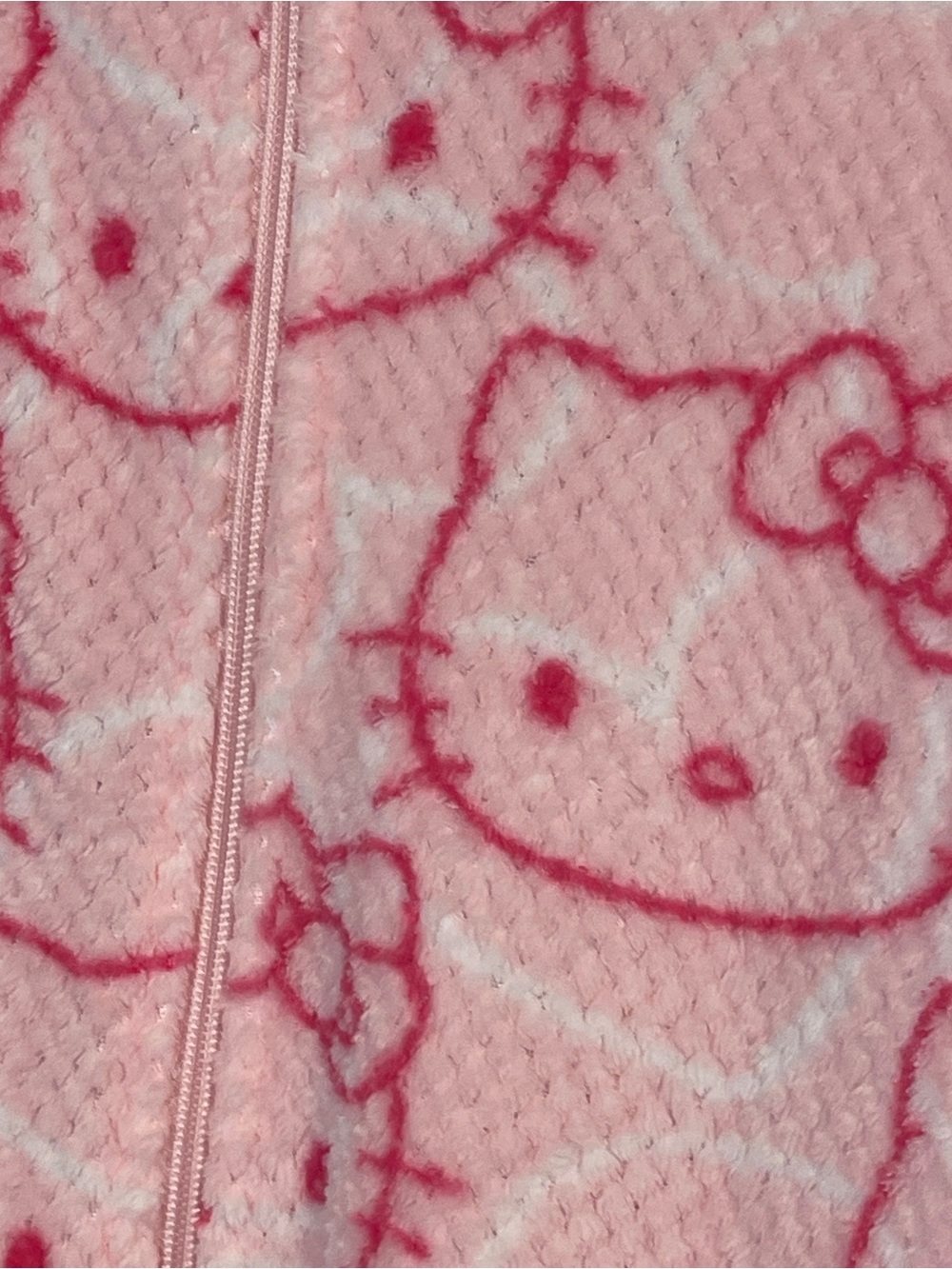 Hello Kitty Pink & White Hooded Fleece Jumpsuit Romper - Picture 4 of 7